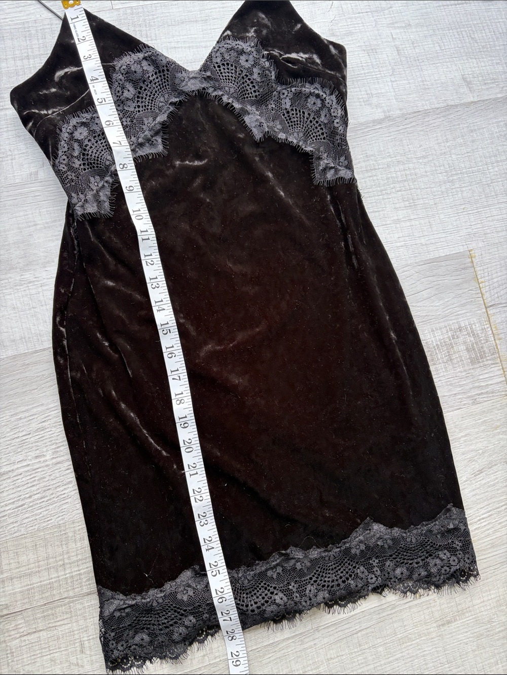 Topshop Black Crushed Velvet Lace-Trim Slip Dress, Size US6. - Picture 13 of 17